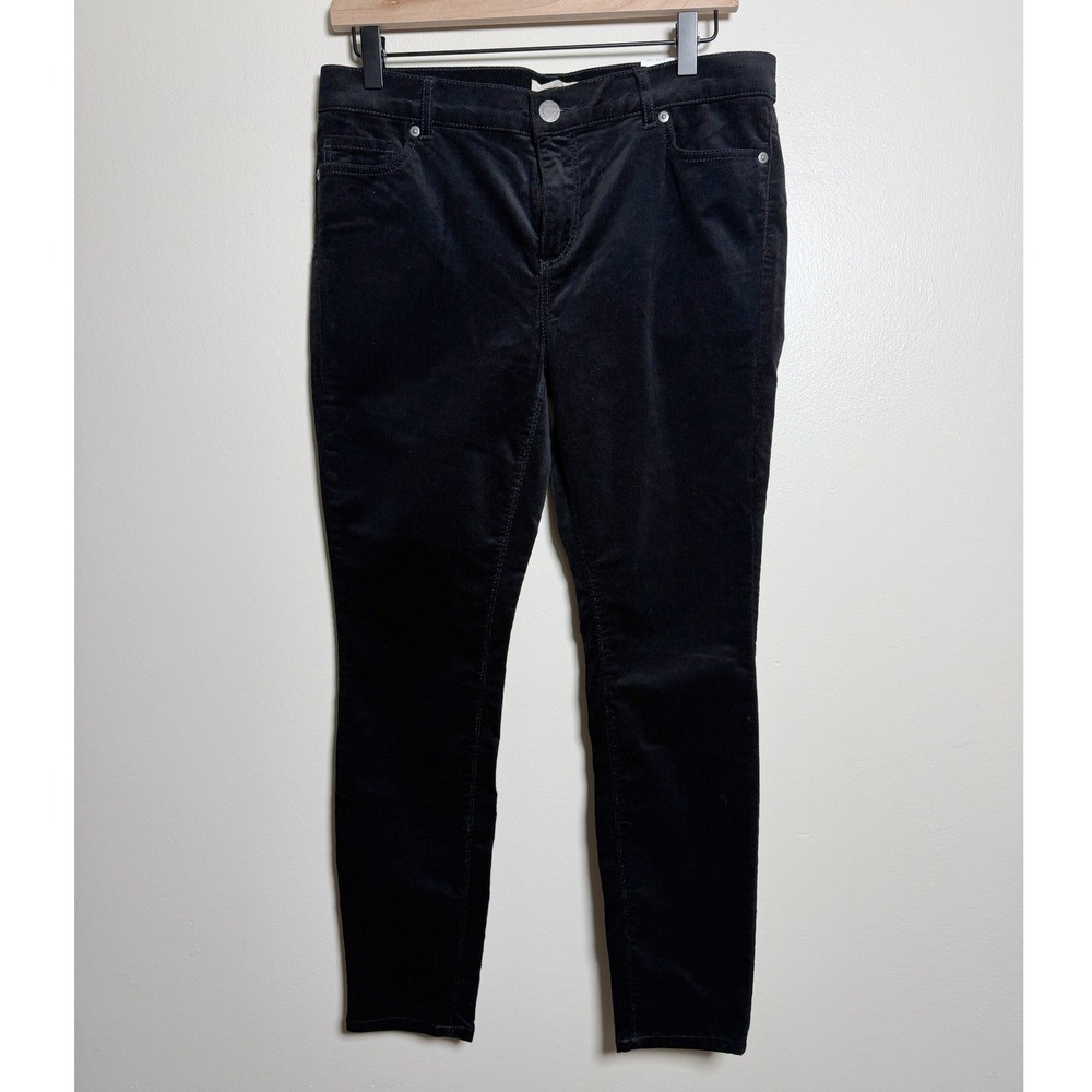 LOFT Women Cotton Corduroy Pants 10P Black Modern Skinny Petite Stretch Academia